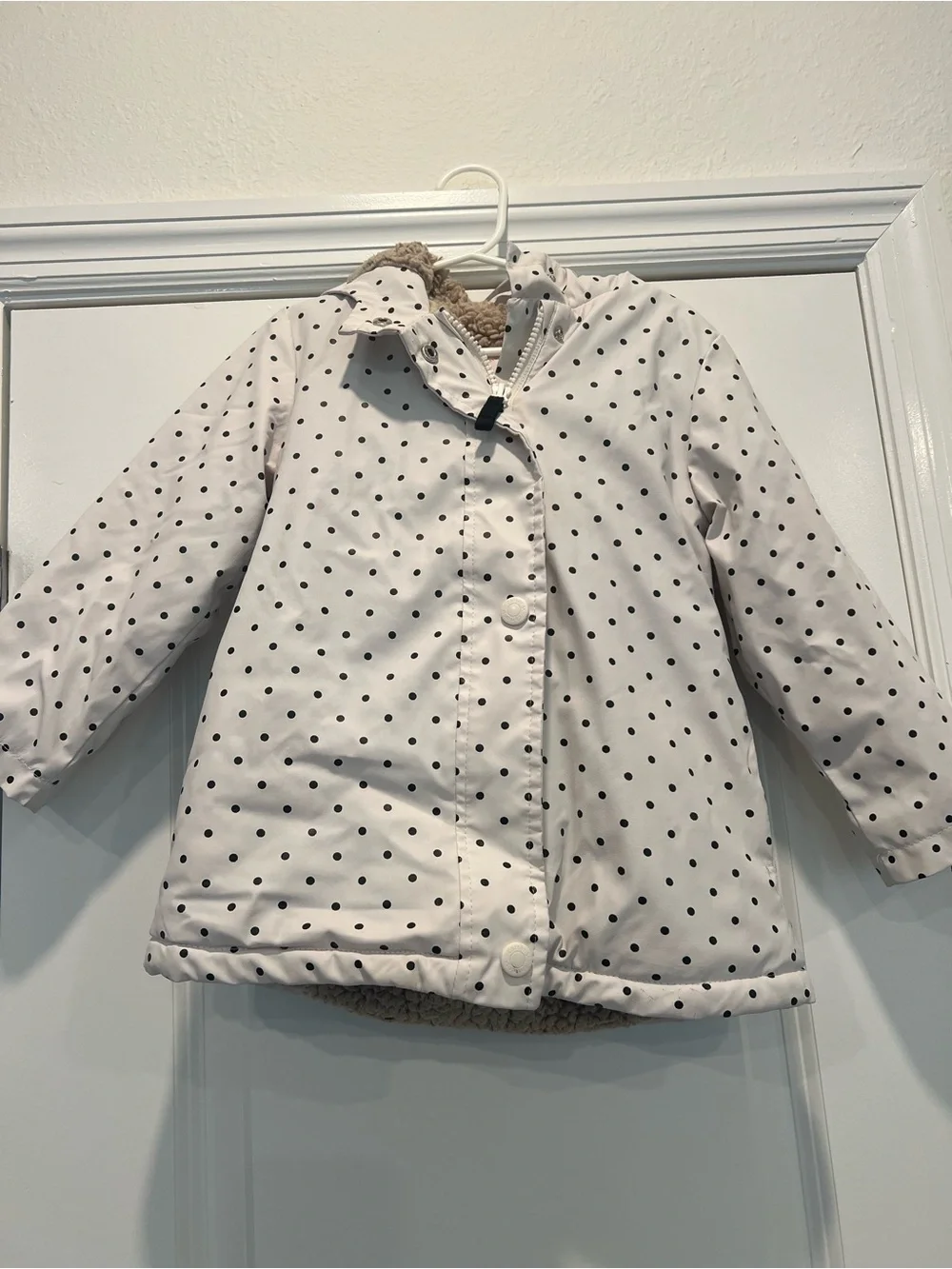 Carters Girls' White Polka Dot Hooded Lined Raincoat - 4T